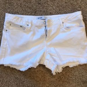 Just black, size 32, white frayed shorts